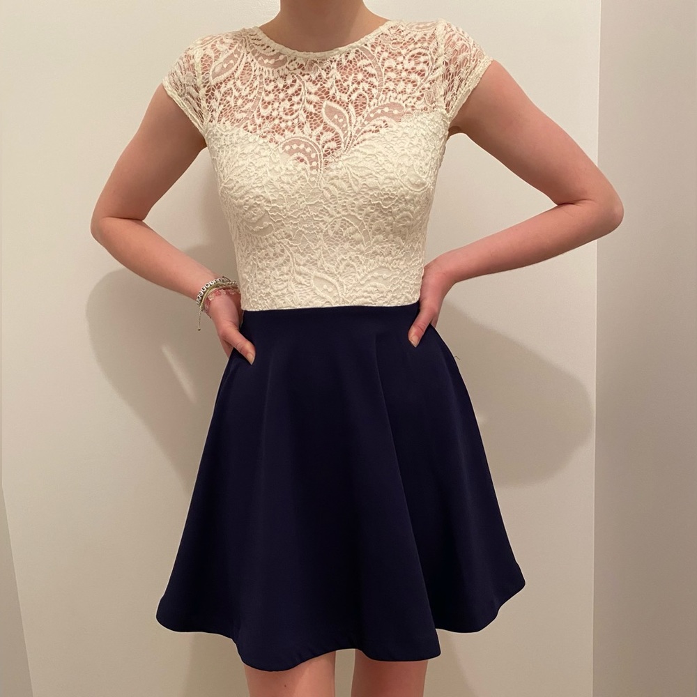 Navy and White Lace Formal/Homecoming Dress